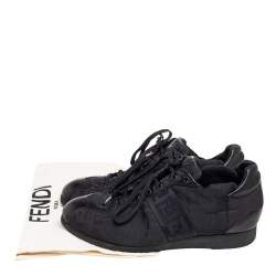 Fendi Black Zucca Canvas and Leather Trim Low-Top Sneakers Size 41