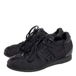 Fendi Black Zucca Canvas and Leather Trim Low-Top Sneakers Size 41