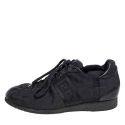 Fendi Black Zucca Canvas and Leather Trim Low-Top Sneakers Size 41