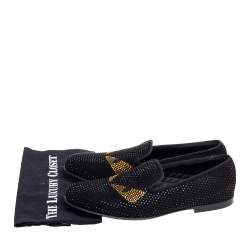 Fendi Black Crystals Embellished Suede Monster Smoking Slippers Size 43