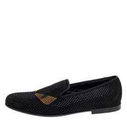 Fendi Black Crystals Embellished Suede Monster Smoking Slippers Size 43
