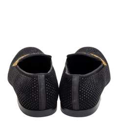 Fendi Black Crystals Embellished Suede Monster Smoking Slippers Size 43