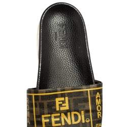 Pre Owned Fendi Brown Canvas Logo Print Slide Sandals Size 43