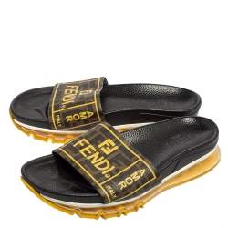 Pre Owned Fendi Brown Canvas Logo Print Slide Sandals Size 43