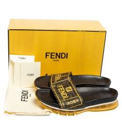 Pre Owned Fendi Brown Canvas Logo Print Slide Sandals Size 43