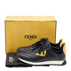 Fendi Black/Yellow Leather Monster Eyes Studded Low Top Sneakers Size 44