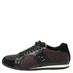 Fendi Black/Burgundy Zucca Canvas and Leather Low Top Sneakers Size 41.5