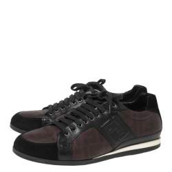 Fendi Black/Burgundy Zucca Canvas and Leather Low Top Sneakers Size 41.5