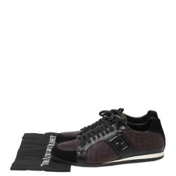 Fendi Black/Burgundy Zucca Canvas and Leather Low Top Sneakers Size 41.5