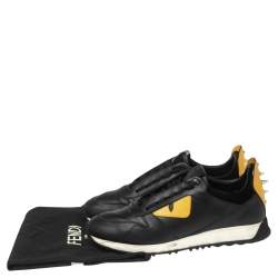 Fendi Black/Yellow Leather Monster Eye Studded Low-Top Sneakers Size 42