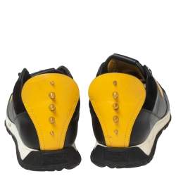 Fendi Black/Yellow Leather Monster Eye Studded Low-Top Sneakers Size 42