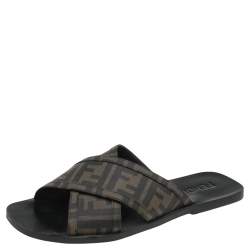 Fendi Brown Zucca Canvas Crisscross Slide Sandals Size 41