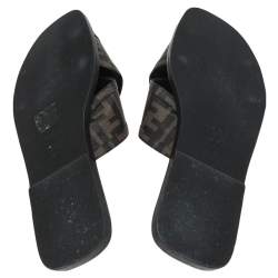 Fendi Brown Zucca Canvas Crisscross Slide Sandals Size 41