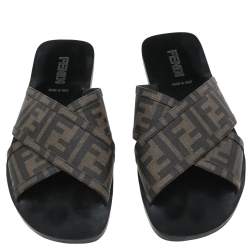 Fendi Brown Zucca Canvas Crisscross Slide Sandals Size 41
