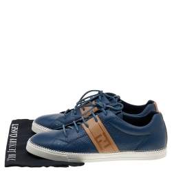 Fendi Blue/Brown Leather FF Logo Band Low Top Sneakers Size 44
