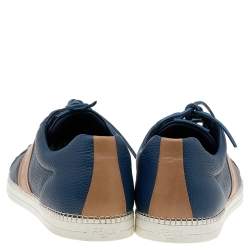 Fendi Blue/Brown Leather FF Logo Band Low Top Sneakers Size 44