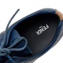 Fendi Blue/Brown Leather FF Logo Band Low Top Sneakers Size 44