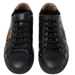 Fendi Black/Brown Leather FF Embroidered  Low Top Sneakers 44