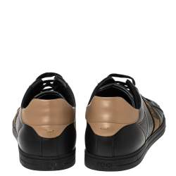 Fendi Black/Brown Leather FF Embroidered  Low Top Sneakers 44
