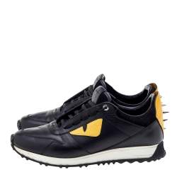 Pre Owned حذاء رياضي فندي عنق منخفض ترصيع موناستر آي سويدي وجلد أصفر / أسود مقاس 42