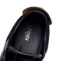 Pre Owned حذاء رياضي فندي عنق منخفض ترصيع موناستر آي سويدي وجلد أصفر / أسود مقاس 42