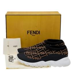 Fendi Brown/Black Zucca Knit Fabric Slip On Sneakers Size 43