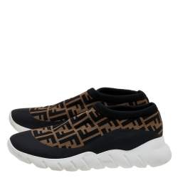 Fendi Brown/Black Zucca Knit Fabric Slip On Sneakers Size 43
