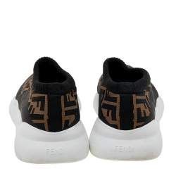 Fendi Brown/Black Zucca Knit Fabric Slip On Sneakers Size 43