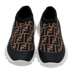 Fendi Brown/Black Zucca Knit Fabric Slip On Sneakers Size 43