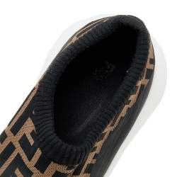 Fendi Brown/Black Zucca Knit Fabric Slip On Sneakers Size 43
