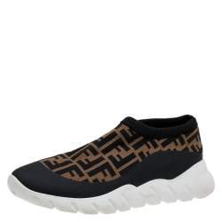 Fendi Brown/Black Zucca Knit Fabric Slip On Sneakers Size 43