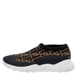 Fendi Brown/Black Zucca Knit Fabric Slip On Sneakers Size 43