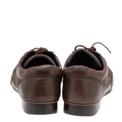 Fendi Brown Leather And Zucca Canvas Low Top Sneakers Size 42.5