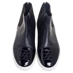 Fendi Black Leather And Patent Cap Toe  Lace Up High Top Sneakers Size 42
