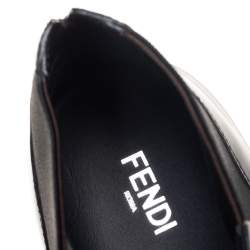 Fendi Black Leather And Patent Cap Toe  Lace Up High Top Sneakers Size 42