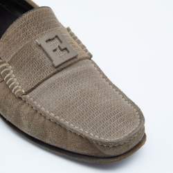 Fendi Brown Suede Logo Embellished Slip on Loafers Size 41