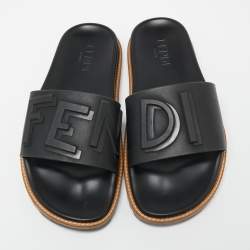Pre Owned Fendi Black Rubber Flat Sandals Size 41