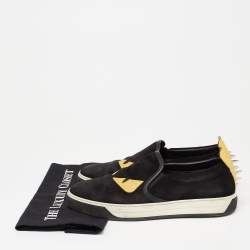 Fendi Black/Yellow Leather And Suede  Monster  Slip On Sneakers Size 40