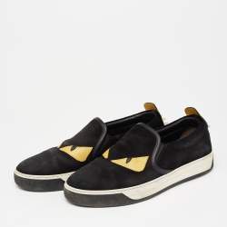 Fendi Black/Yellow Leather And Suede  Monster  Slip On Sneakers Size 40