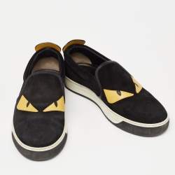 Fendi Black/Yellow Leather And Suede  Monster  Slip On Sneakers Size 40