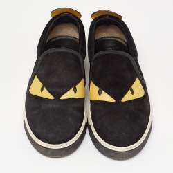 Fendi Black/Yellow Leather And Suede  Monster  Slip On Sneakers Size 40
