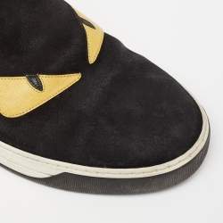 Fendi Black/Yellow Leather And Suede  Monster  Slip On Sneakers Size 40