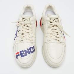 Fendi X Fendi Fila Cream Leather Mania Logo Low Top Sneakers Size 43