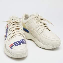 Fendi X Fendi Fila Cream Leather Mania Logo Low Top Sneakers Size 43