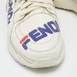 Fendi X Fendi Fila Cream Leather Mania Logo Low Top Sneakers Size 43
