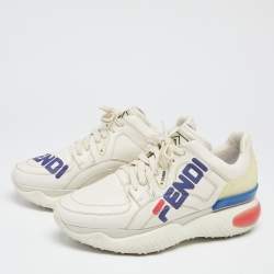 Fendi X Fendi Fila Cream Leather Mania Logo Low Top Sneakers Size 43