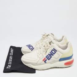 Fendi X Fendi Fila Cream Leather Mania Logo Low Top Sneakers Size 43