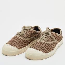 Pre Owned Fendi Beige/Brown Zucca Canvas Low Top Sneakers Size 43