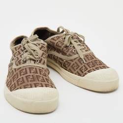 Pre Owned Fendi Beige/Brown Zucca Canvas Low Top Sneakers Size 43
