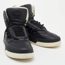 Pre Owned Fendi Black Leather And Suede Tank High Top Sneakers Size 41